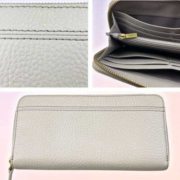 FOSSIL Tiegan Clutch Pebbled Leather Wallet Zip Around - Picture 1 of 6